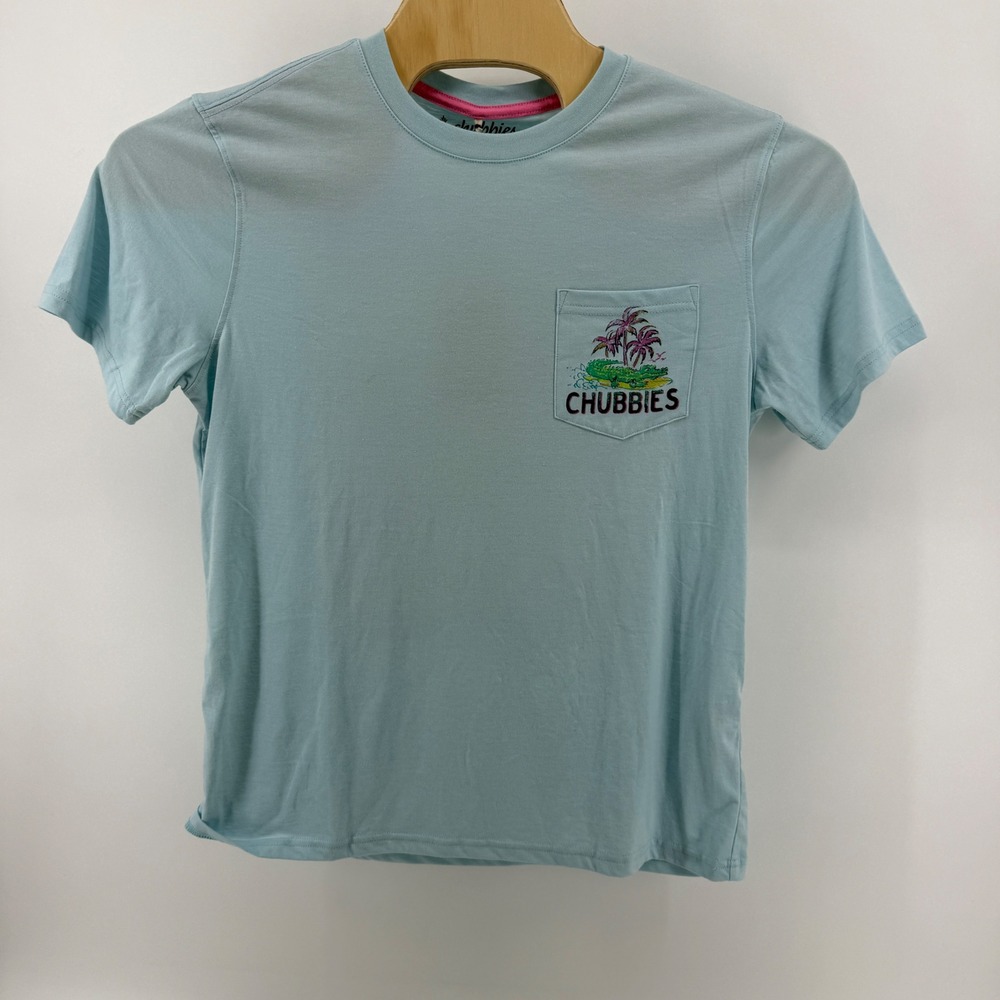 Chubbies Mens The Beach Bum Blue Pocket T-Shirt Alligator Surf Graphic Medium - Picture 4 of 8